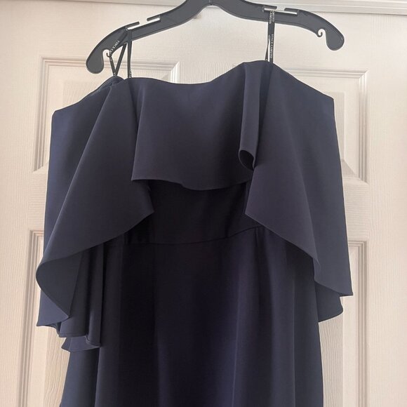 VINCE CAMUTO Womens Navy Ruffled Bell Sleeve Off Shoulder Full-Length Formal S8 - Picture 6 of 10